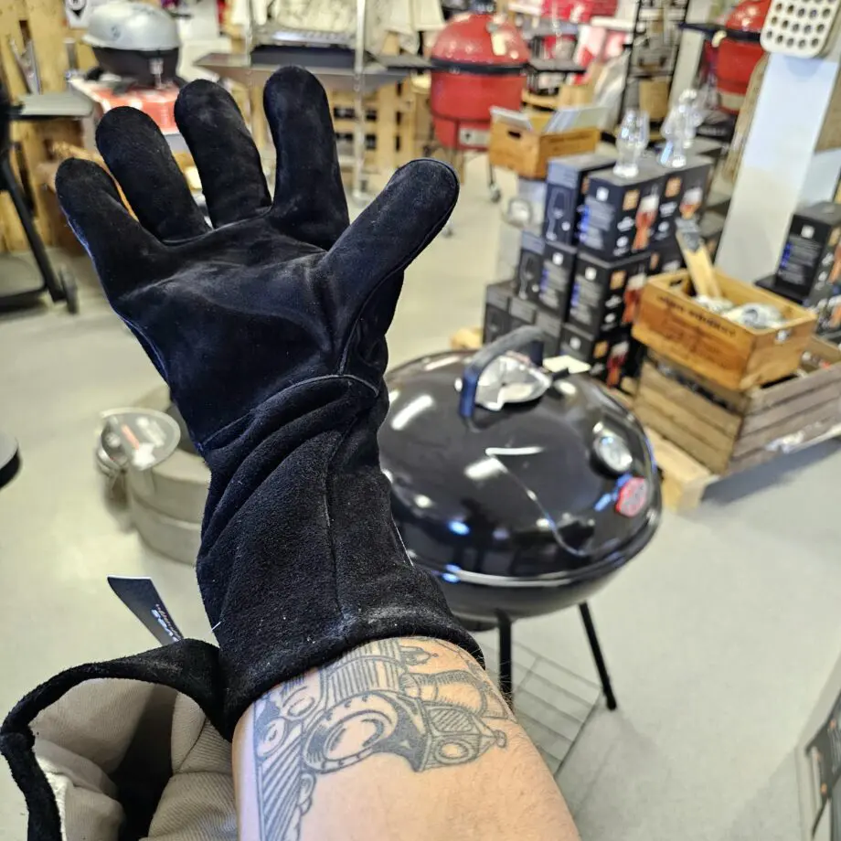 Grillhandskar - av läder med extra långa skaft - BBQ Gloves - Värmetåliga Handskar 40cm långa - tål upp till 500 grader - Bild 2