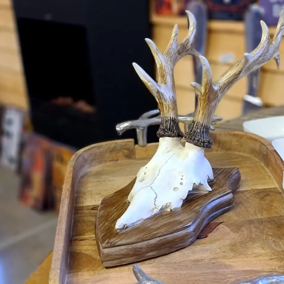Hjorttrofé på sköld, 1kg tung naturtrogen trofé Mysigt i stugan och grillhörnan inredning för en "Lodge lifestyle" och "Cottage lifestyle" Pang hörs det i skogen, och där fixade han sin egna trofé! Ok, en jäkla massa människor har skaffat jaktlicens senaste året och det puffras bly som aldrig förr. Det finns dock förmodligen många därute som aldrig kommer så långt att trofén hamnar på väggen och ännu fler som mer än gärna inreder med prylar som om möjligt är ännu snitsigare än the real deal. BBQmonster har lanserat ett utvalt koncept av prylar som ryms inom begreppet Lodge lifestyle och Cottage Lifestyle, en växande trend är nämligen att vi söker oss mot en inredning som skall ge oss lugn och gemyt. För många är sannolikt den ultimata målbilden en spartanskt inredd stuga, gärna med träväggar, öppen spis och en lurvig fäll på golvet. I dessa två koncept skall BBQmonster försöka hitta guldkornen (eller silver eller trä...) som symboliserar och skapar känslan av mysfaktor hög. Butiken i Ödåkra är i sig själv inredd med liggande träpanel och inredning som skall skapa en skön känsla, Det är utifrån kunders frågor kring inredning som BBQmonster fick idéen att utöka med dessa Lodge Lifestyle och Cottage Lifestyle. Planen är inte att göra om BBQmonster till en inredningsbutik, utan fokus kommer fortsatt vara på GRILL och BBQ - men då livsnjuteri vid grillen är starkt närbesläktat med livsnjuteriet som sker under en weekend i stugan, i fjällen eller kanske i ditt hem som du format utefter att få känslan av en timmerstuga, jaktstuga eller någon annan målbild som du ser för ditt inre. Här har du ett sådant objekt: en hjorttrofé på sköld, gjord i polystone (vikt ca 1kg) med ett naturtroget (!) utseende som man lätt vill buga och bocka till som man säger i Göteborg. Storlek: största mått är 40cm lång x 15 cm brett och ett djup på 21cm I ett paket finns en styck hjorttrofé