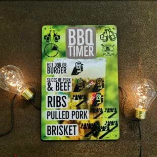 Plåtskylt för kök mm. "BBQ timer" - hur många öl krävs för...? En kökstavla som hjälper dig planera din BBQ-session Skylt för kök, utekök, grillhörna, BBQ, Bar, Mancave Dekorera din favoritplats med skyltar och metalltavlor från BBQmonster Plåtskylten Steak Timer är en storsäljare. Men den förkunnar enbart "rare-medium-well" - DETTA är UPPFÖJAREN! Uppföljaren som sträcker sig hela vägen upp till Pulled pork och Brisket - så hur många öl har du hemma? Klarar du en Brisket Tavlor i metall och plåtskyltar? BBQmonster har en häftig samling tavlor och skyltar i metall som kan vara den perfekta presenten eller tillbehöret till presenten som gör pricken över i:et, eller "the prick over the eye" som man säger i Amerikat... Metalltavlor för grill och BBQ är efterfrågade dekorer till utekök, mancaves och grillhörnor och med BBQmonsters uppsättning är chansen god att du hittar en skylt som passar just dig eller den person du skall köpa presenten till. Ett presenttips kan vara att om du köper låt säga ett paket spanska ginglas att då komplettera med en skylt som förstärker budskapet. Samma sak kan appliceras Ölglas, Kamados osv. Livsnjutare, Foodies och grillare är ofta glada för både god mat och god dryck. Därför kretsar många av dessa vintage skyltar och metalltavlor på tema Mat, såsom recepttavlor (för exempelvis Pulled pork, Revben / Ribs och Brisket). Eller Dryck (whisky, bourbon, beer, öl, IPA, Cider, Stout och inte minst modedrycken GIN). Tavlorna i metall finns i ett antal olika format, men där det vanligaste är måtten 20 x 30 (stående) cm eller 30 x 20 (liggande). Det finns även ett par större modeller (bland annat runda). Skyltarna har en vikt kant så inga vassa kanter existerar. Hörnen är försedda med hål (på det fyrkantiga tavlorna) där du enkelt med två eller fyra spik eller skruvar fäster upp tavlan på underlaget. Du kan även använda dubbelhäftande tejp om det passar bättre mot underlaget. Du hittar alla tavlor och skyltar under kategorin Tavlor metall (www.bbqmonster.se/produkt-kategori/tavlor/)